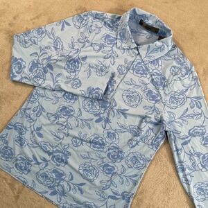 G/Fore Silky Tech Golf Polo Shirt Women Medium Baja Blue Peony Performance NWOT